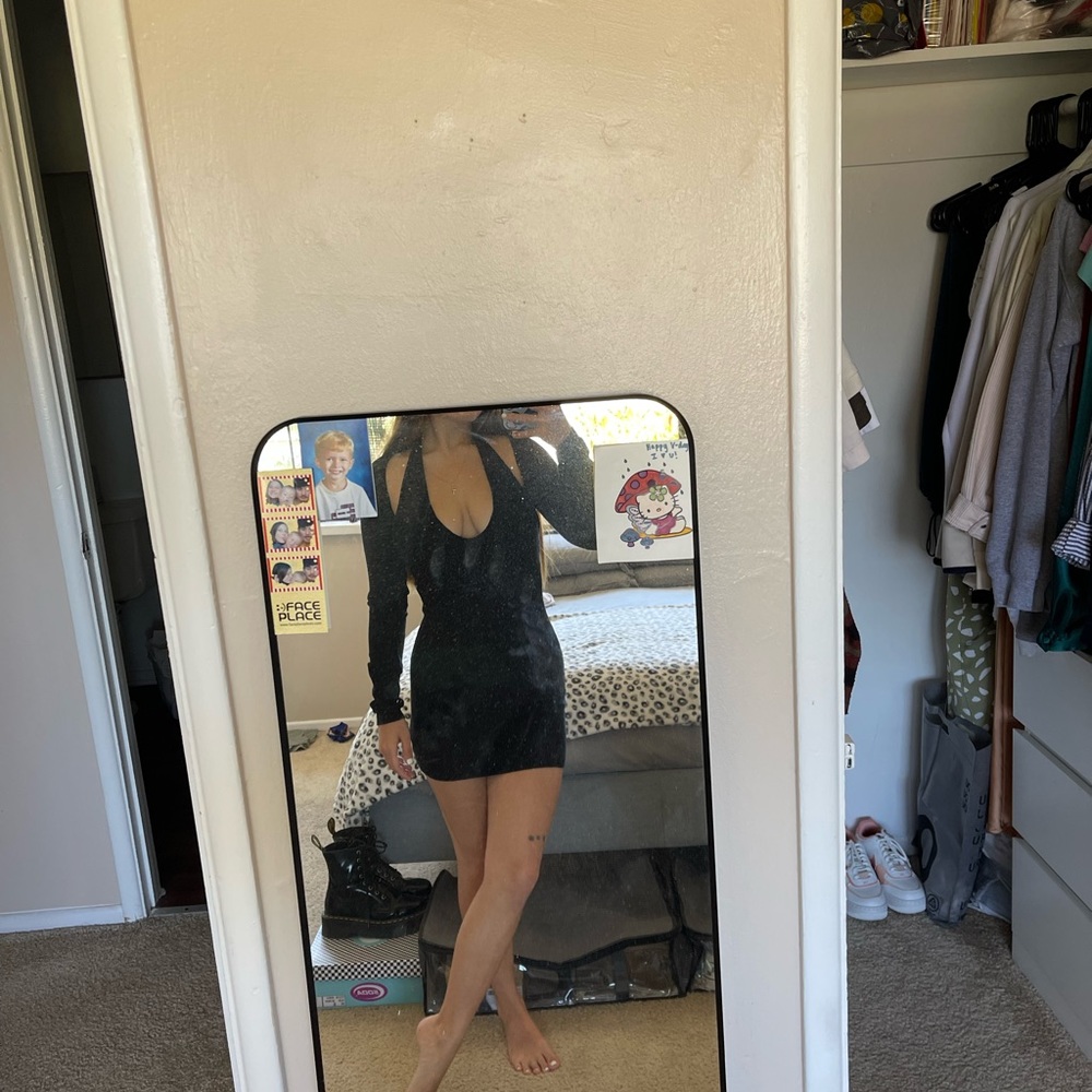 lioness black mini dress with cardigan